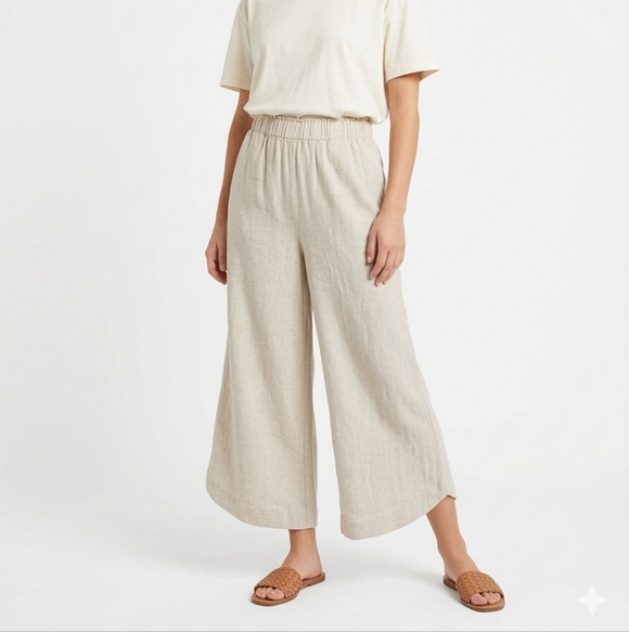 Petal & Pup Pants - Petal + Pup M 100% Linen High Rise Wide Leg Cropped Pants Beige Quiet Luxury